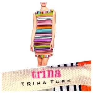 Trina Turk Multi Color Striped Sleevess Shift Dress